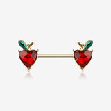 A Pair of Golden Adorable Red Apple Fruit Sparkle Nipple Barbell