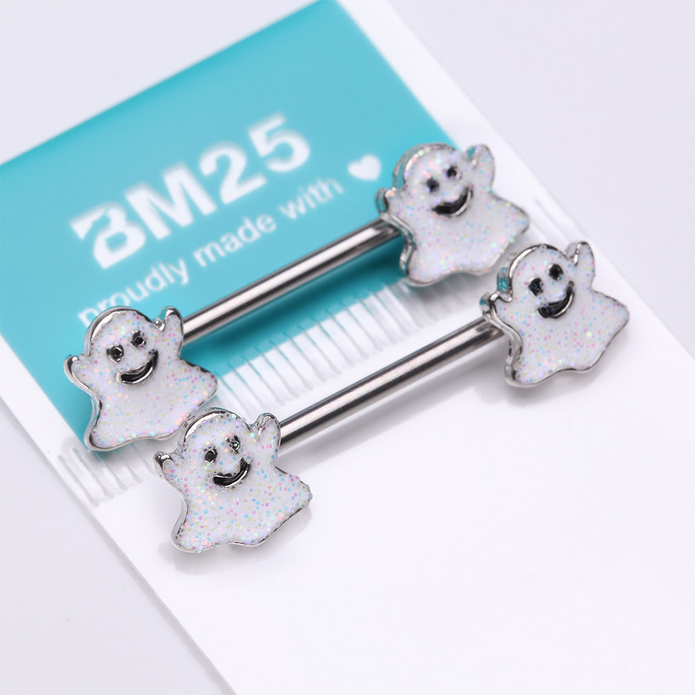 Detail View 3 of A Pair of Adorable Little Ghost Confetti Sparkle Nipple Barbell