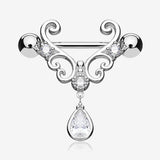 A Pair of Royal Heart Filigree Sparkle Dangle Nipple Shield