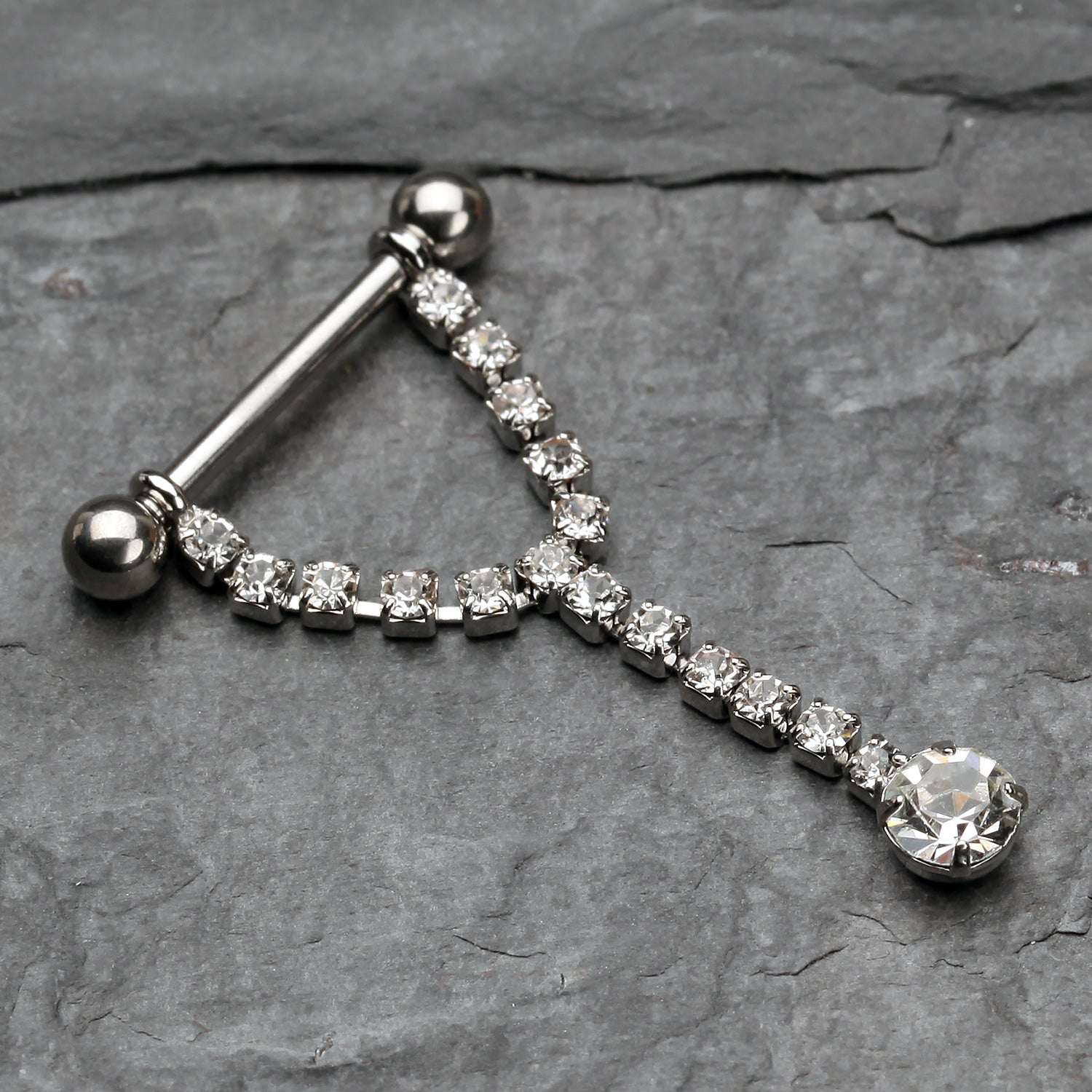 Detail View 1 of A Pair of Chandelier Gems Nipple Barbell Ring-Clear Gem