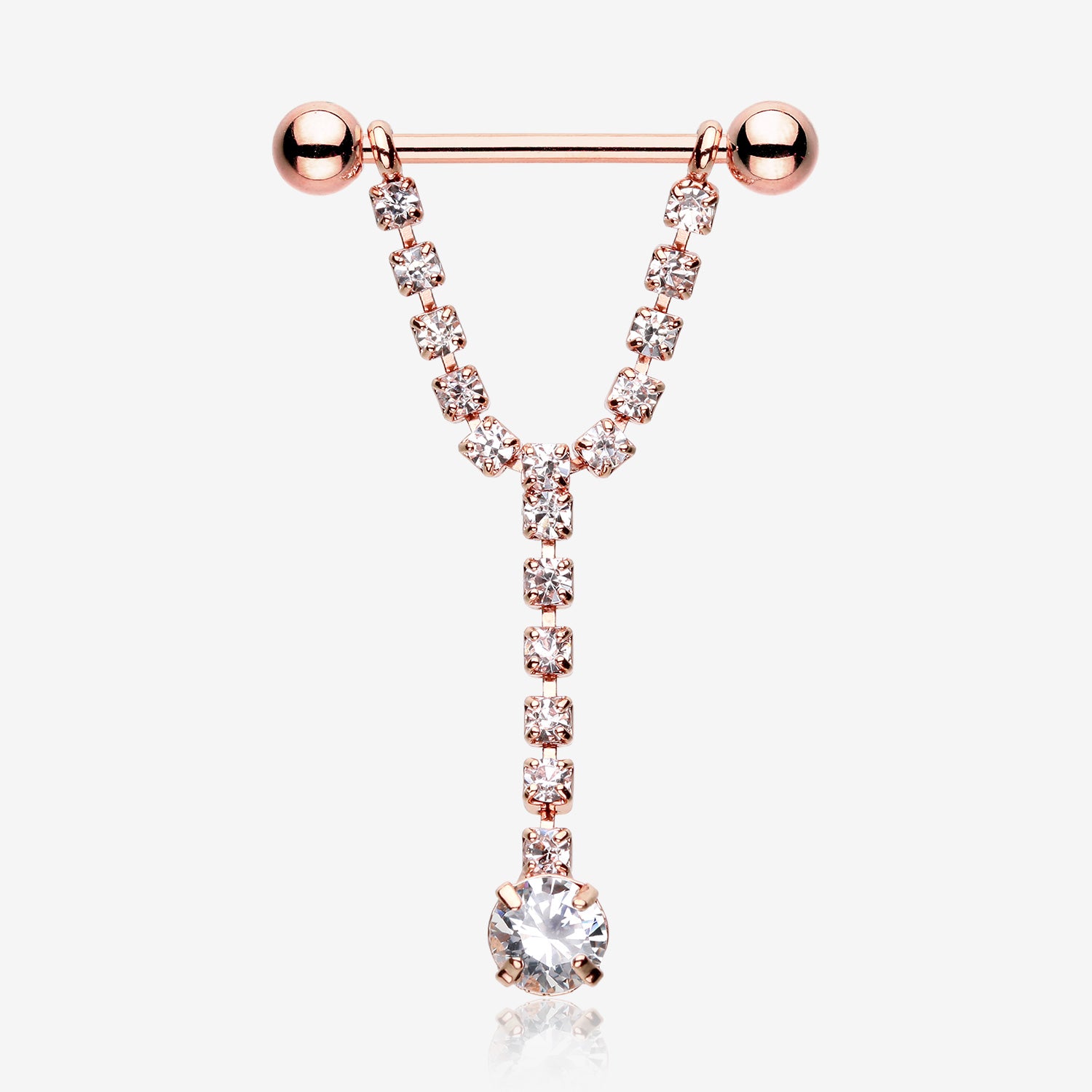 A Pair of Rose Gold Chandelier Gems Nipple Barbell Ring-Clear Gem
