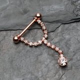 Detail View 1 of A Pair of Rose Gold Chandelier Gems Nipple Barbell Ring-Clear Gem