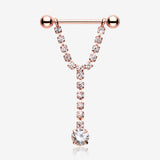 A Pair of Rose Gold Chandelier Gems Nipple Barbell Ring-Clear Gem