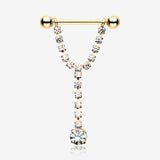 A Pair of Golden Chandelier Gems Nipple Barbell Ring