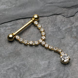 Detail View 1 of A Pair of Golden Chandelier Gems Nipple Barbell Ring-Clear Gem