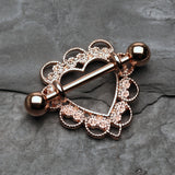 Detail View 1 of Rose Gold Heart Filigree Nipple Shield Ring-Rose Gold