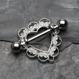 Detail View 1 of Heart Filigree Nipple Shield Ring-Steel
