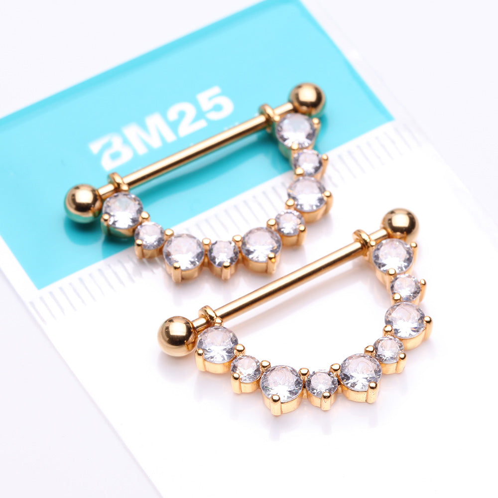 Detail View 2 of A Pair of Golden Sparkle Elegance Multi-Gem Dangle Nipple Shield-Clear Gem