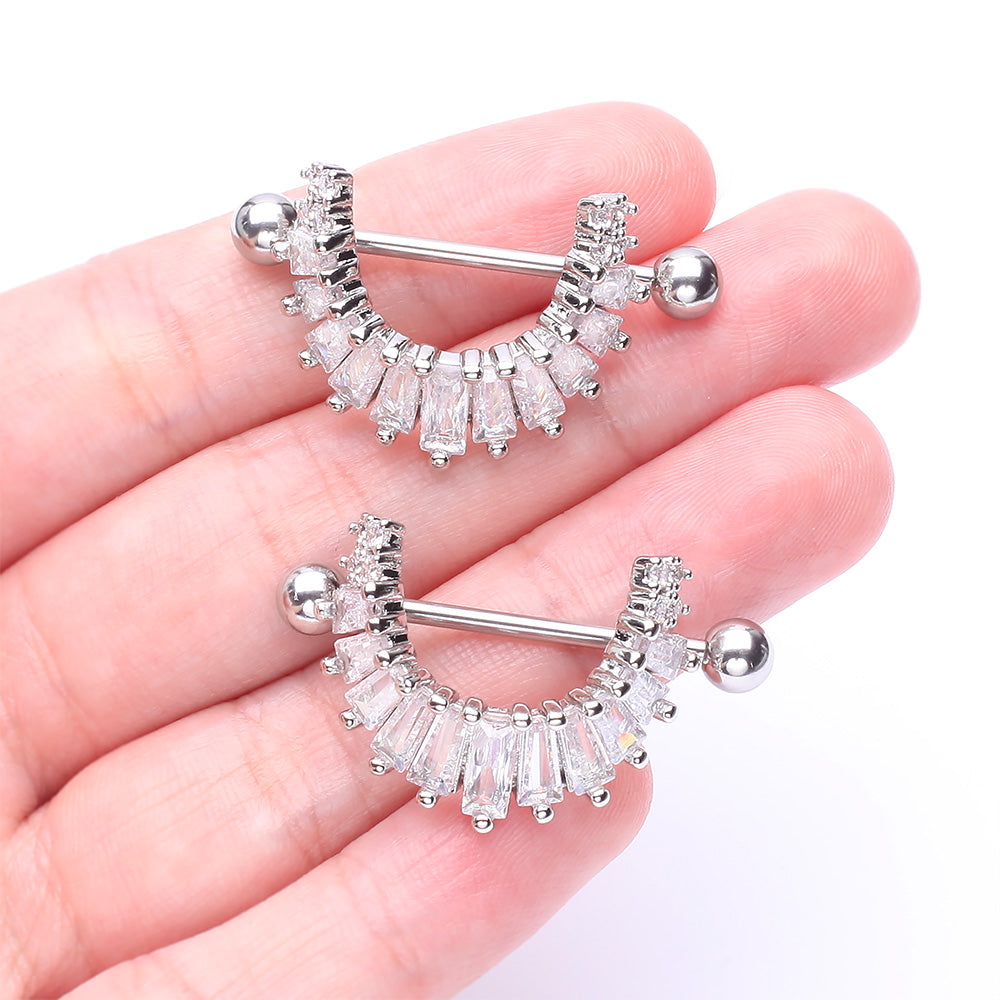 Detail View 2 of A Pair of Brilliant Maya Goddess Sparkle Dangle Nipple Shield-Clear Gem