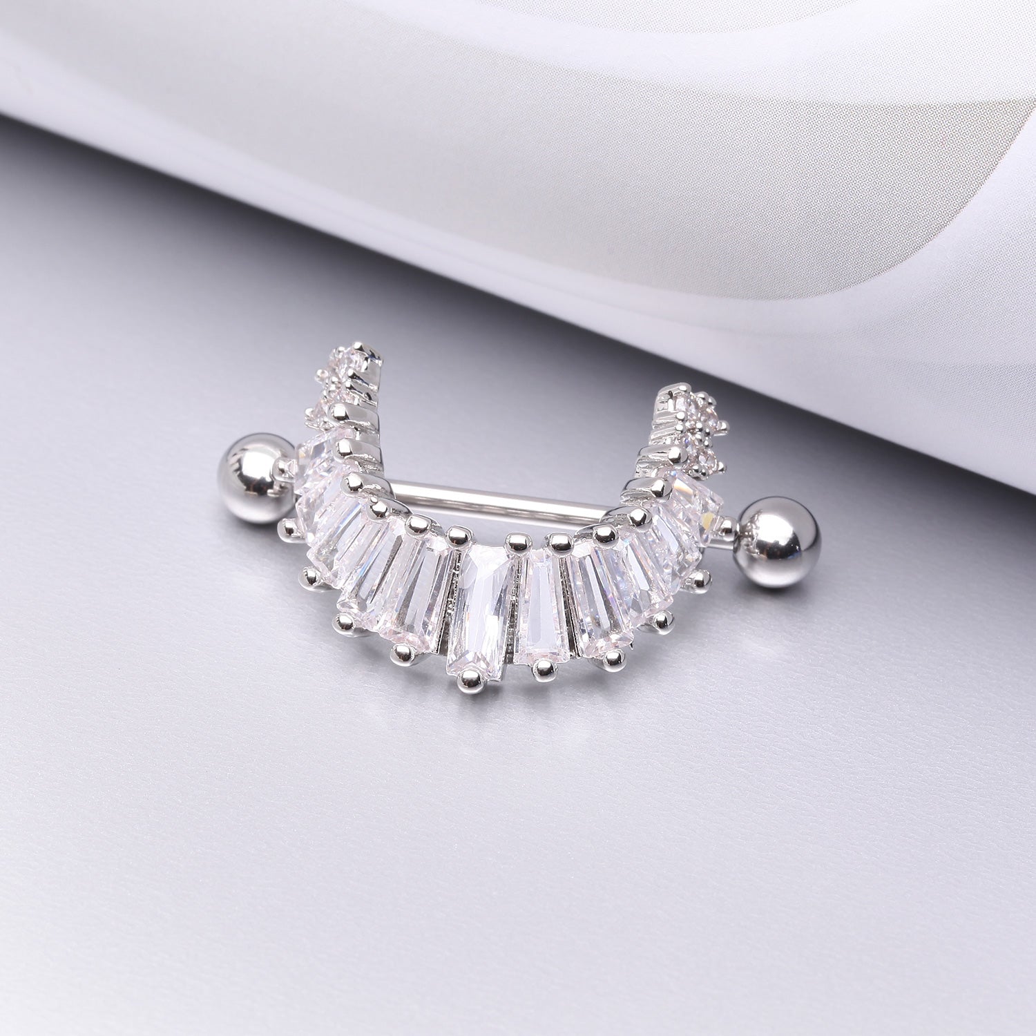 Detail View 1 of A Pair of Brilliant Maya Goddess Sparkle Dangle Nipple Shield-Clear Gem