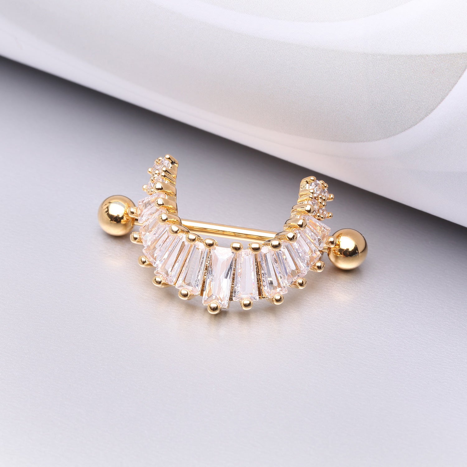 Detail View 1 of A Pair of Golden Brilliant Maya Goddess Sparkle Dangle Nipple Shield-Clear Gem