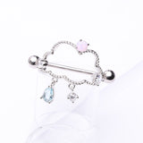 Detail View 1 of A Pair of Adorable Cloud Rainy Sparkles Dangle Nipple Shield-Clear Gem/Rose Water Opal/Aqua