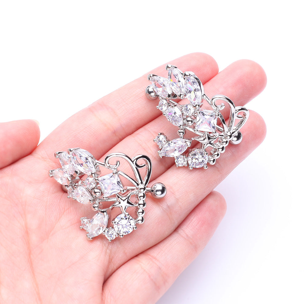 Detail View 2 of A Pair of Butterfly Extravagant Sparkle Dangle Nipple Shield-Clear Gem