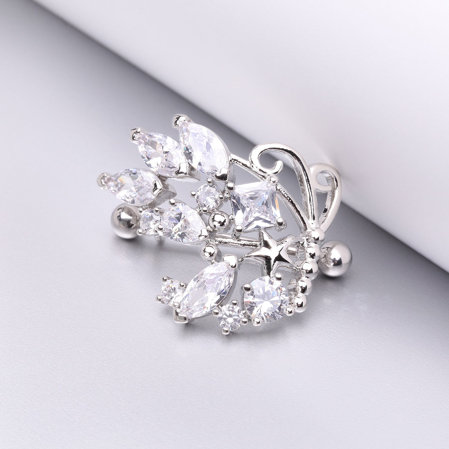 Detail View 1 of A Pair of Butterfly Extravagant Sparkle Dangle Nipple Shield-Clear Gem