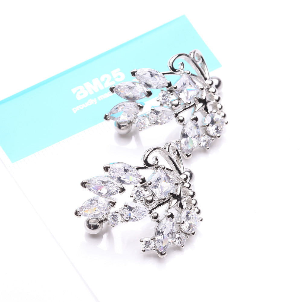 Detail View 4 of A Pair of Butterfly Extravagant Sparkle Dangle Nipple Shield-Clear Gem