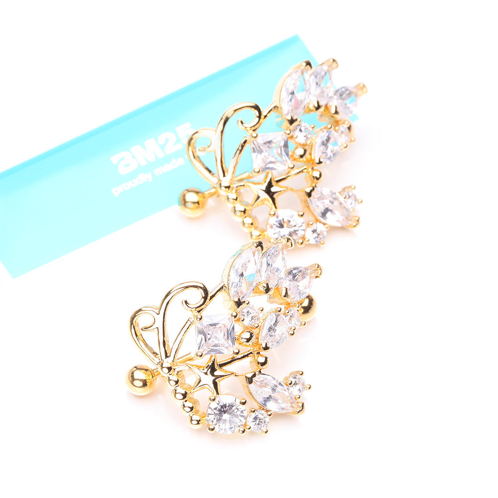 Detail View 4 of A Pair of Golden Butterfly Extravagant Sparkle Dangle Nipple Shield-Clear Gem