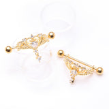 Detail View 1 of A Pair of Golden Enchanted Princess Tiara Sparkle Dangle Nipple Shield Ring-Clear Gem