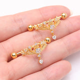 Detail View 2 of A Pair of Golden Enchanted Princess Tiara Sparkle Dangle Nipple Shield Ring-Clear Gem