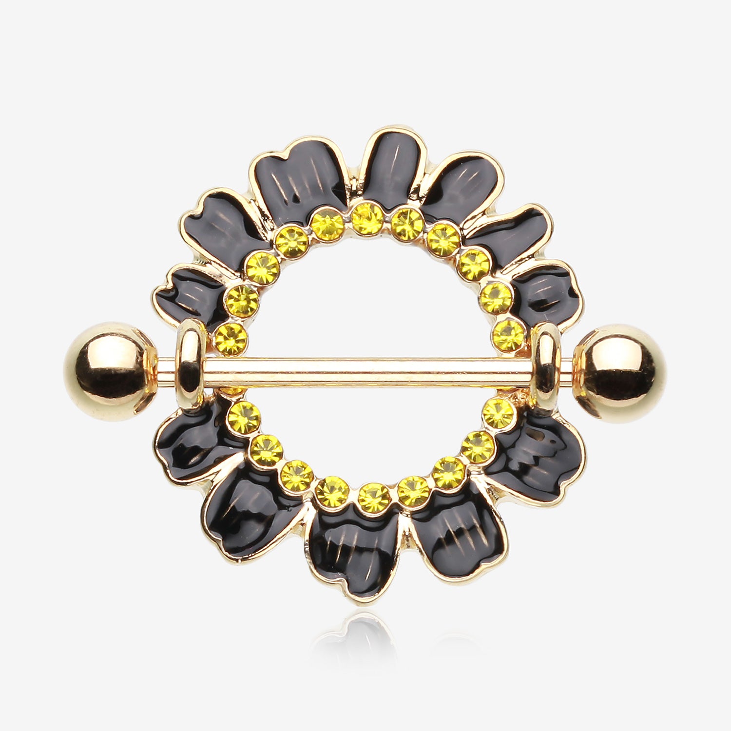 Adorable Black Daisy Nipple Shield Ring-Black/Yellow