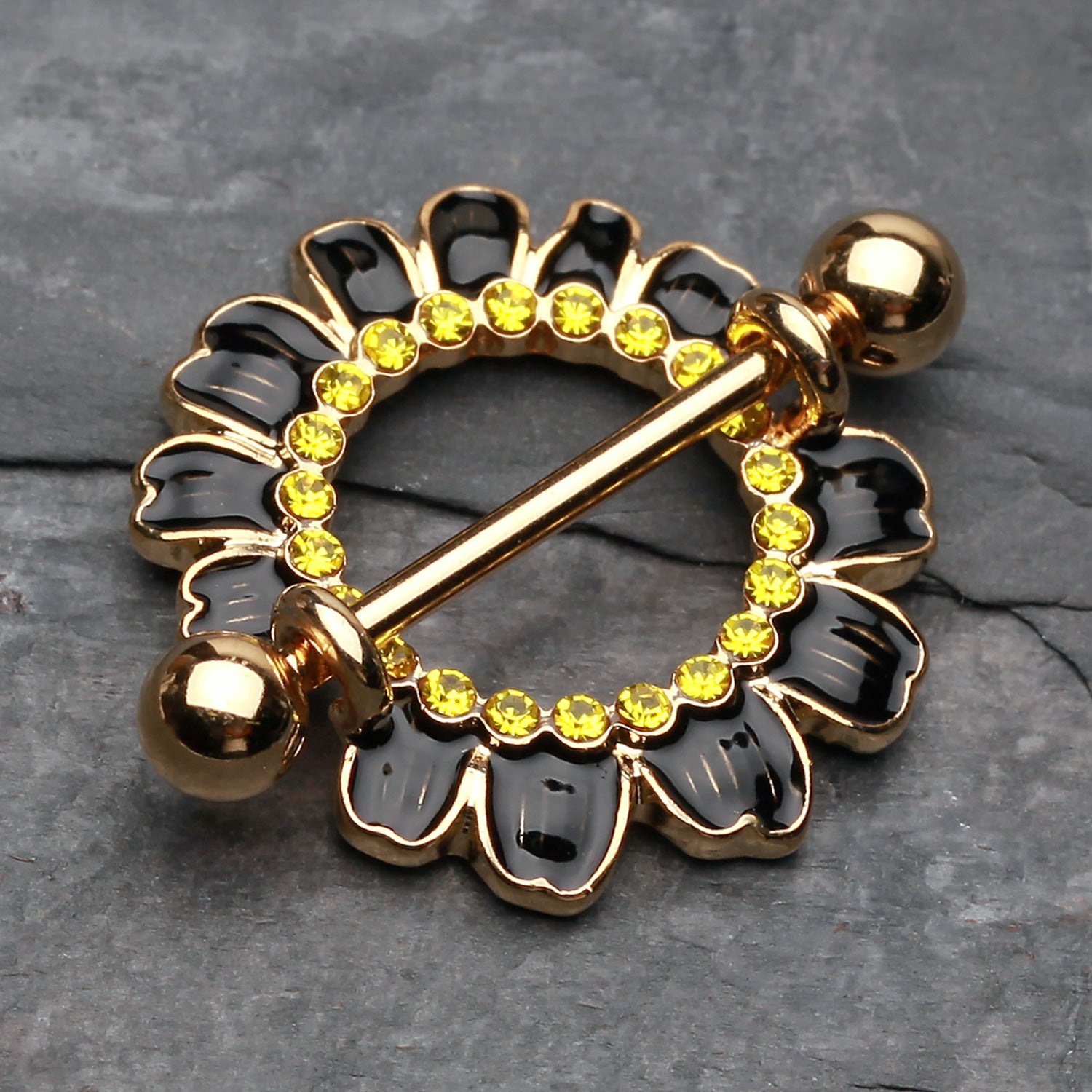 Detail View 1 of Adorable Black Daisy Nipple Shield Ring-Black/Yellow