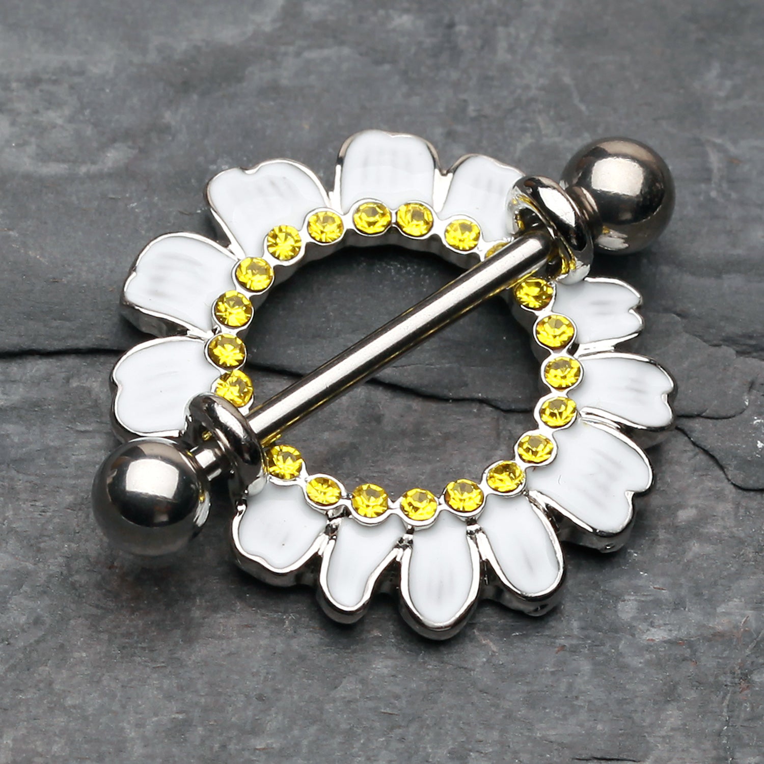 Detail View 1 of Adorable White Daisy Nipple Shield Ring-White/Yellow