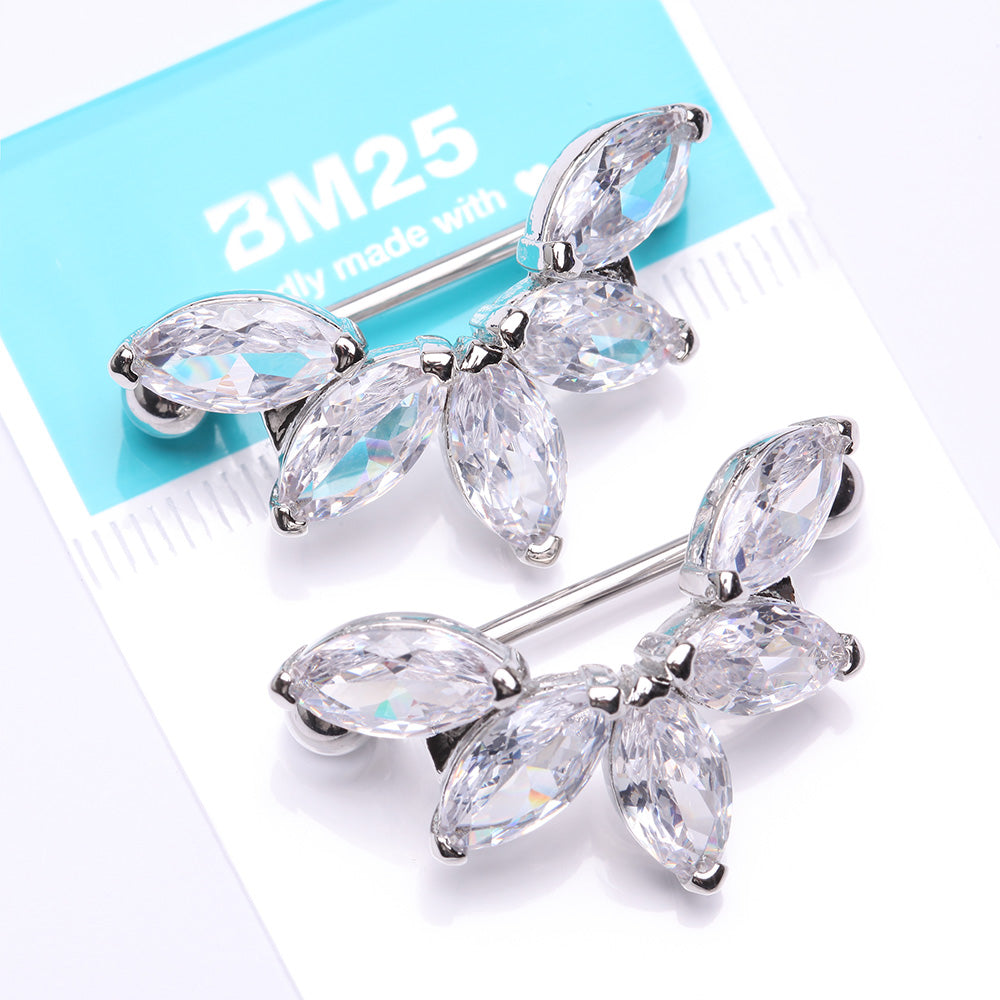 Detail View 4 of A Pair of Brilliant Marquise Lotus Sparkle Dangle Nipple Shield-Clear Gem