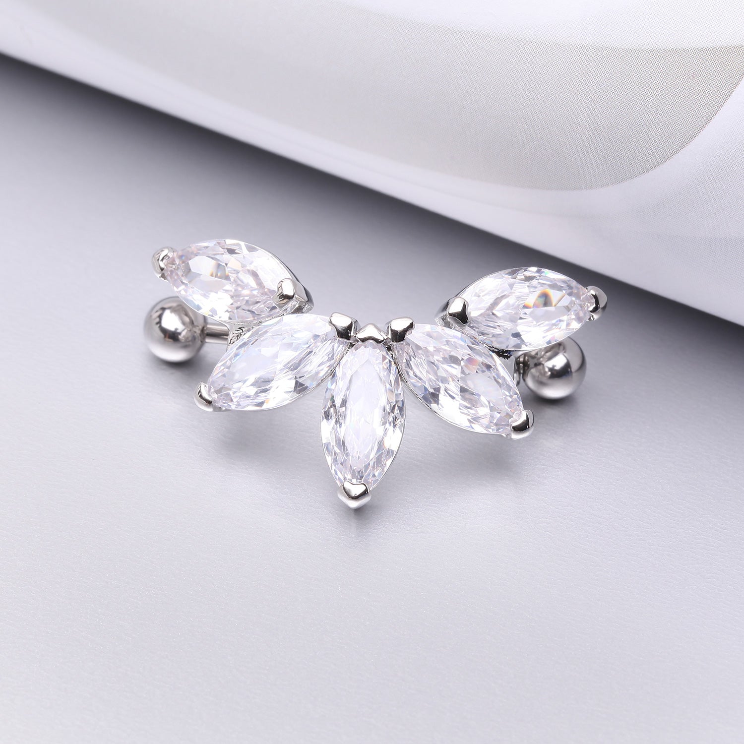 Detail View 1 of A Pair of Brilliant Marquise Lotus Sparkle Dangle Nipple Shield-Clear Gem