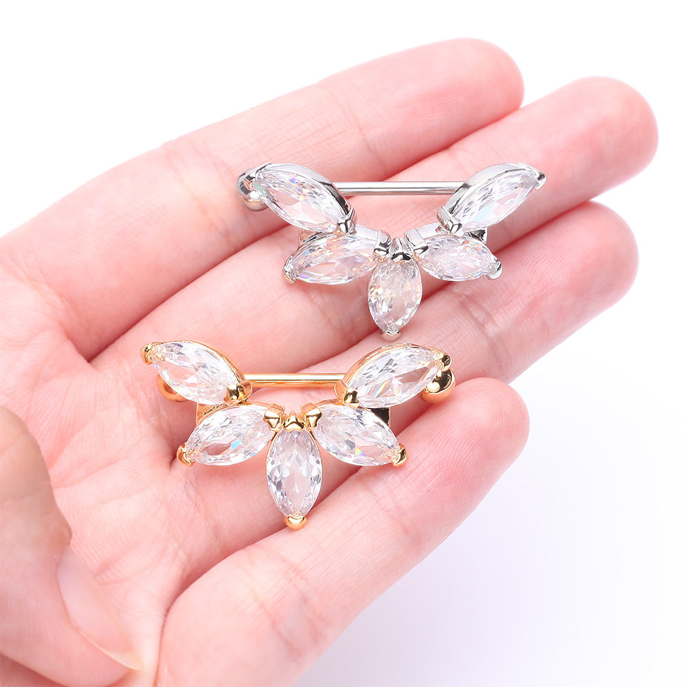 Detail View 3 of A Pair of Brilliant Marquise Lotus Sparkle Dangle Nipple Shield-Clear Gem