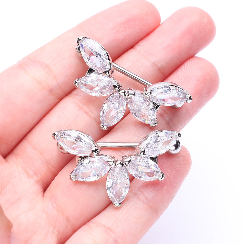 Detail View 2 of A Pair of Brilliant Marquise Lotus Sparkle Dangle Nipple Shield-Clear Gem