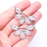 Detail View 2 of A Pair of Brilliant Marquise Lotus Sparkle Dangle Nipple Shield-Clear Gem