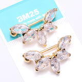 Detail View 4 of A Pair of Golden Brilliant Marquise Lotus Sparkle Dangle Nipple Shield-Clear Gem