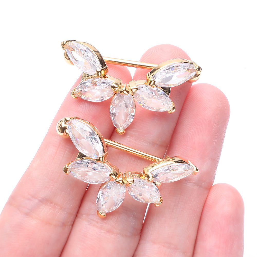 Detail View 2 of A Pair of Golden Brilliant Marquise Lotus Sparkle Dangle Nipple Shield-Clear Gem