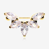 A Pair of Golden Brilliant Marquise Lotus Sparkle Dangle Nipple Shield