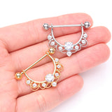 Detail View 2 of A Pair of Turan Laced Multi-Gem Sparkle Dangle Nipple Barbell Ring-Clear Gem