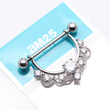 Detail View 3 of A Pair of Turan Laced Multi-Gem Sparkle Dangle Nipple Barbell Ring-Clear Gem