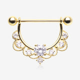 A Pair of Golden Turan Laced Multi-Gem Sparkle Dangle Nipple Barbell Ring