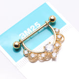 Detail View 3 of A Pair of Golden Turan Laced Multi-Gem Sparkle Dangle Nipple Barbell Ring-Clear Gem