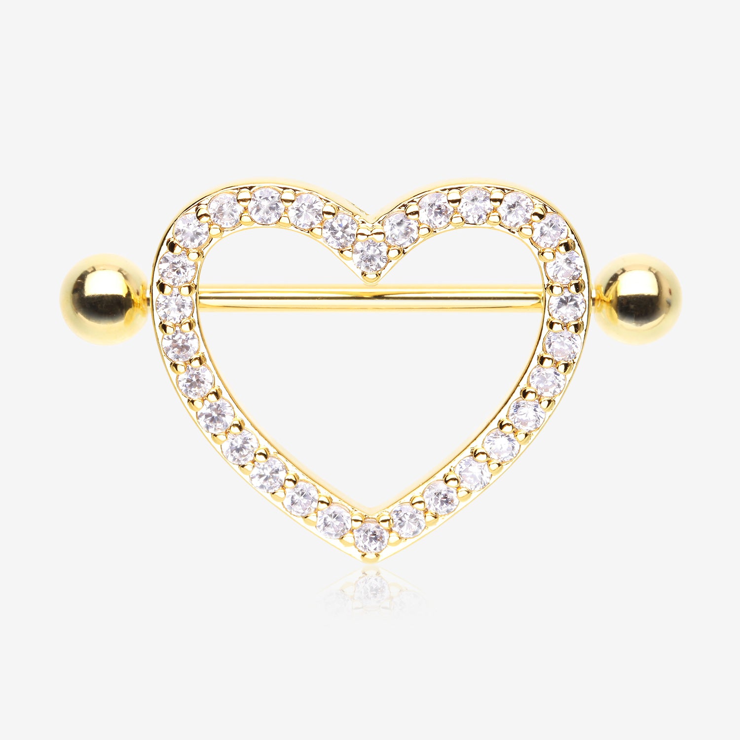A Pair of Golden Adorable Multi-Gem Heart Sparkle Shield Nipple Barbell Ring-Clear Gem