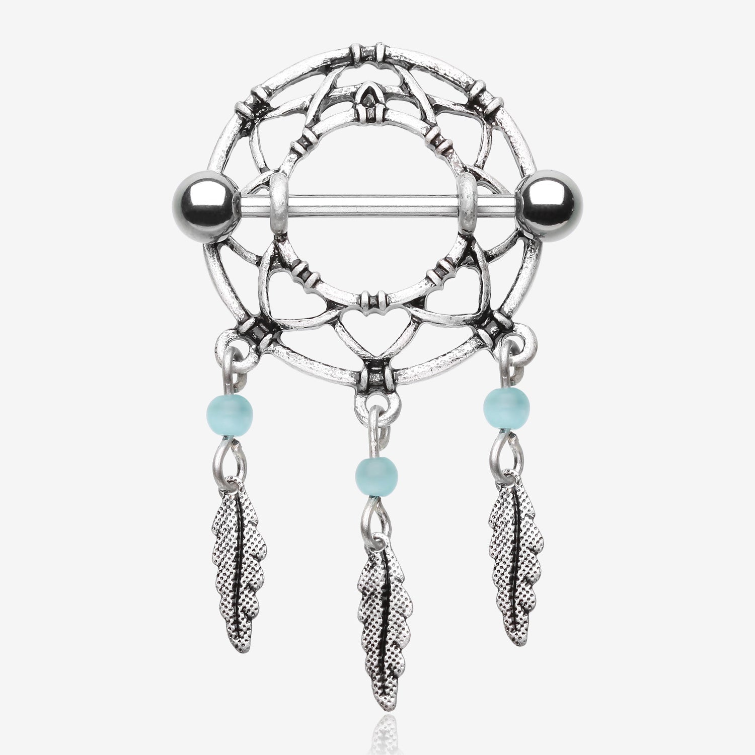 Classic Dreamcatcher Feather Nipple Shield Ring-Blue/Aqua