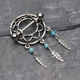 Detail View 1 of Classic Dreamcatcher Feather Nipple Shield Ring-Blue/Aqua
