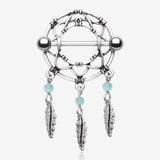 Classic Dreamcatcher Feather Nipple Shield Ring-Blue/Aqua