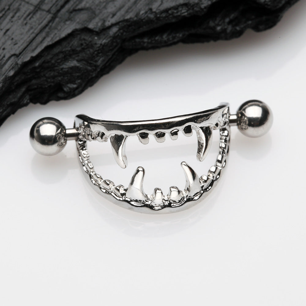 Detail View 2 of Vicious Vampire Fang Nipple Shield Ring (Large)-Steel