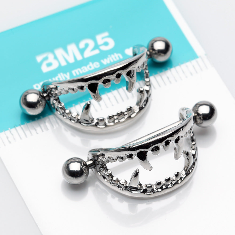 Detail View 4 of Vicious Vampire Fang Nipple Shield Ring (Large)-Steel