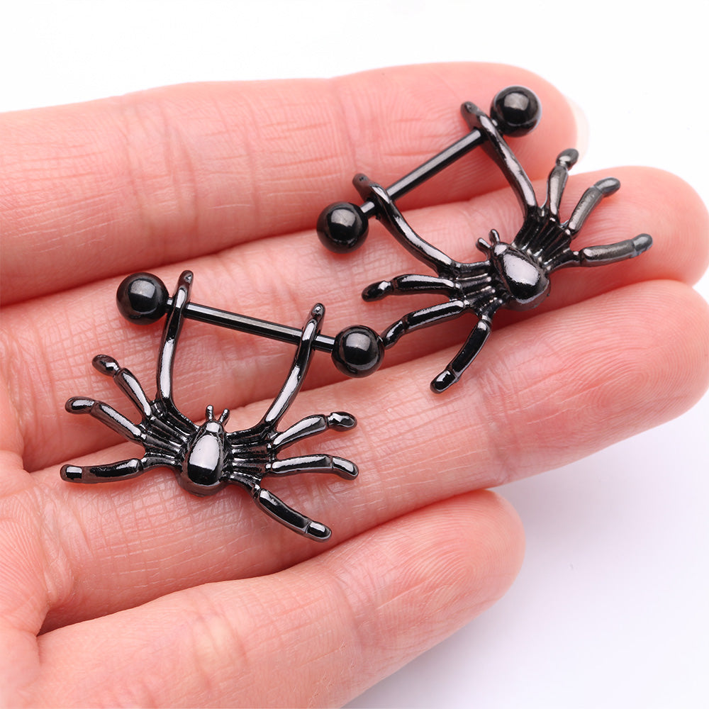 Detail View 2 of A Pair of Blackline Spider Dangle Steel Nipple Shield