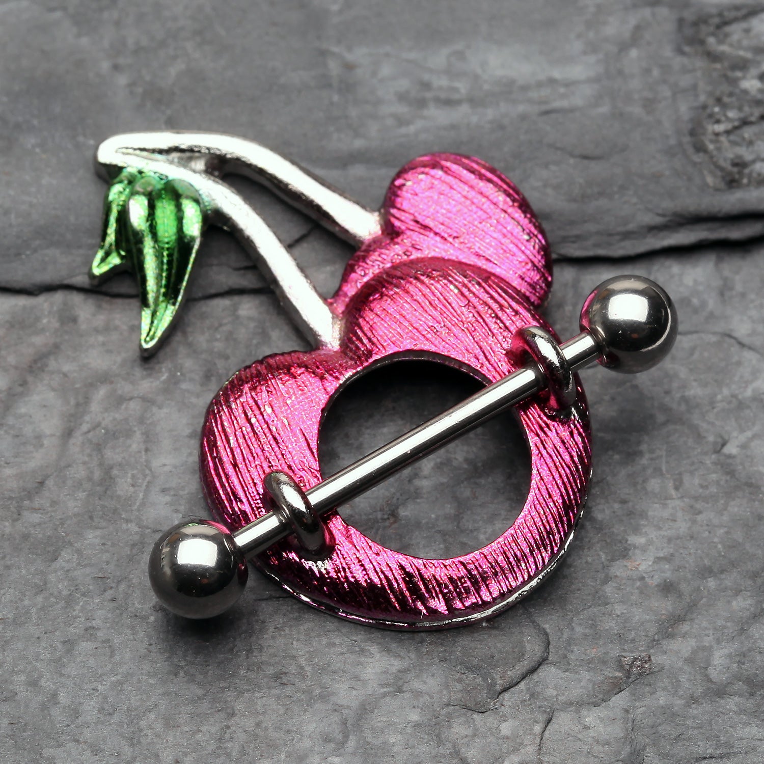 Detail View 1 of Sweet Cherries Nipple Shield Ring-Fuchsia