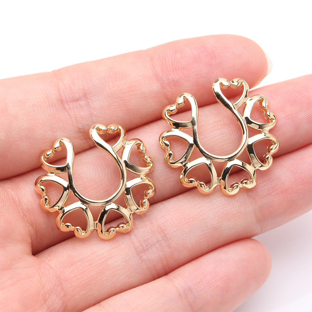Detail View 2 of Golden Vintage Hearts Clip On Non-Piercing Nipple Shield Ring