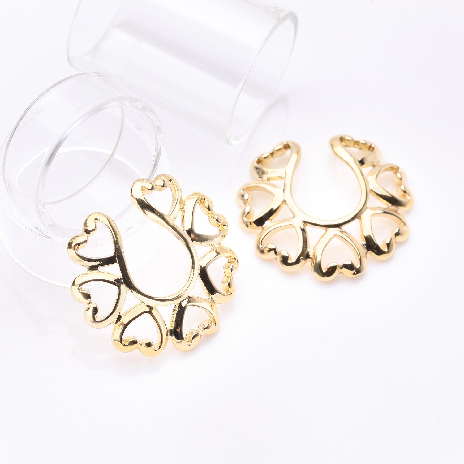 Detail View 1 of Golden Vintage Hearts Clip On Non-Piercing Nipple Shield Ring