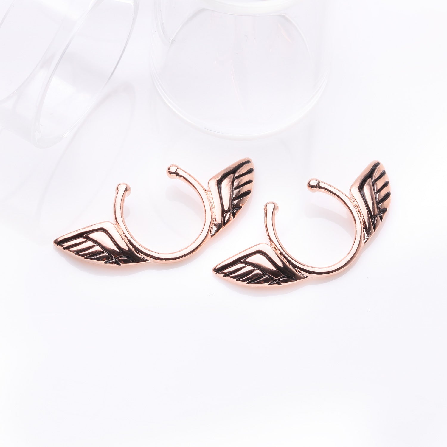 Detail View 1 of Rose Gold Angel Wings Clip On Non-Piercing Nipple Shield Ring