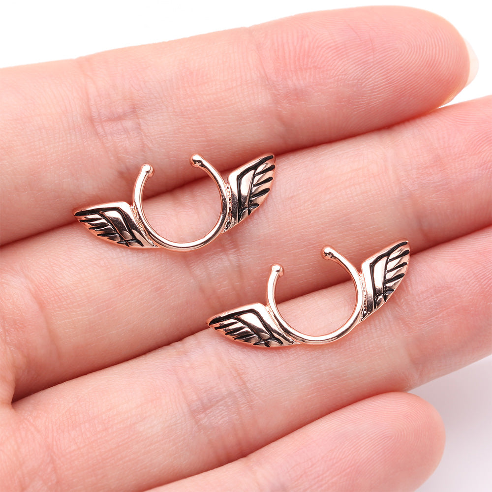Detail View 2 of Rose Gold Angel Wings Clip On Non-Piercing Nipple Shield Ring