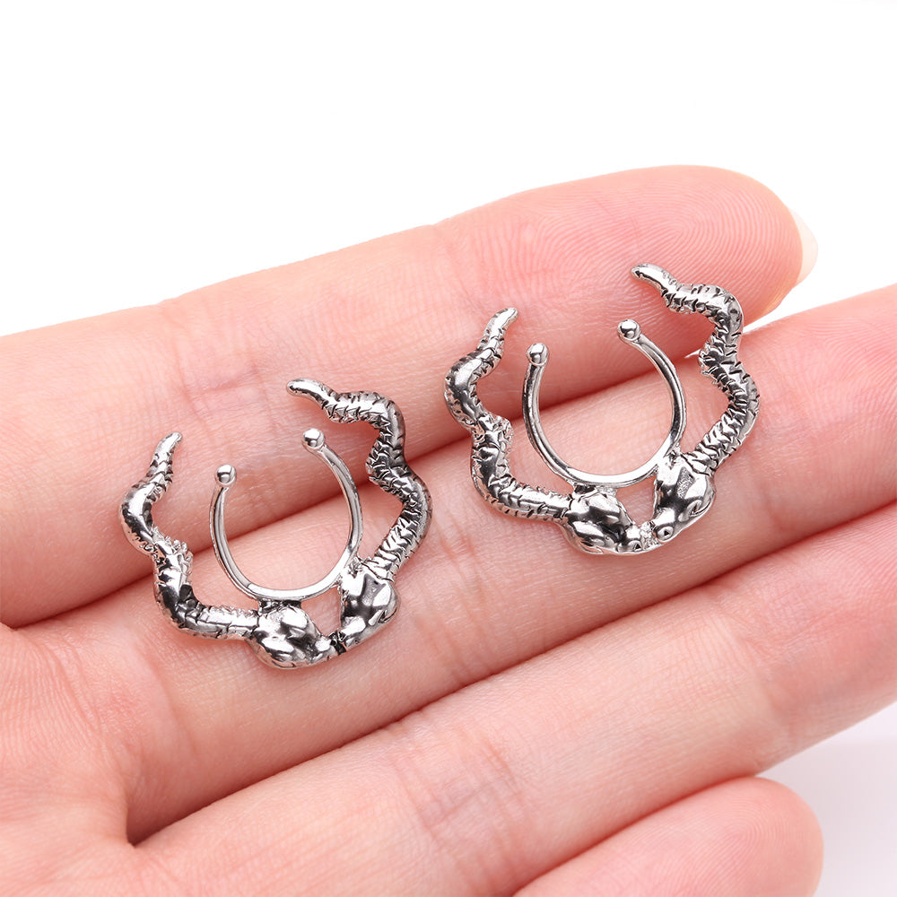 Detail View 2 of Double Snake Serpent Clip On Non-Piercing Nipple Shield Ring